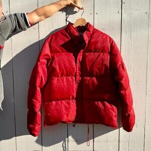 90s CK Jeans Red Puffer Coat Bold Calvin Klein Down Jacket Mens Vintage Winter